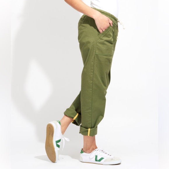 Pact Pants - PACT Women's XL Olive Green Elastic/Drawstring Waist Cargo Organic Cotton Pants
